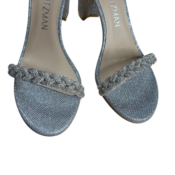 NEW Stuart Weitzman Nudist Curve 75 Block Silver Block Heels - Picture 3 of 6
